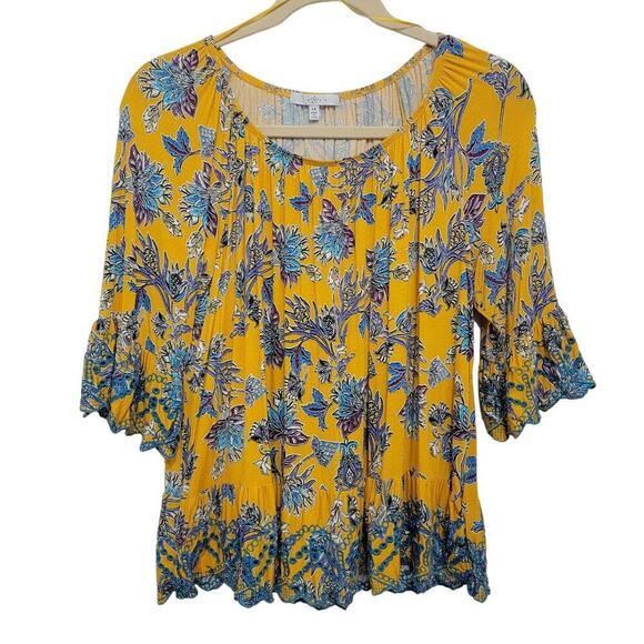 Fever Blouse 1X Scoop Neck Bell Sleeve Boho Embroidered 506 - Picture 1 of 12